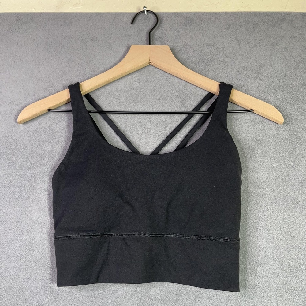 Quince Power Up Long Line Strappy Sports Bra Womens S Black Crossback NWOT